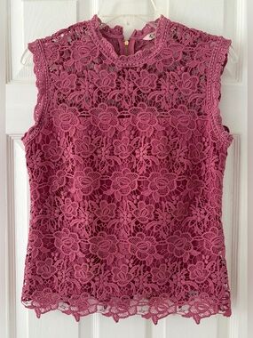 Nanette Lepore Rose Pink Floral Crochet Lace Shell Top
